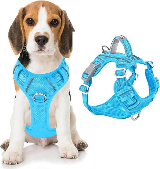BARKBAY Dog Harness No Pull with ID Tag Pocket - Heavy Duty, Reflective, Easy Control for Large Dogs(Blue,M)