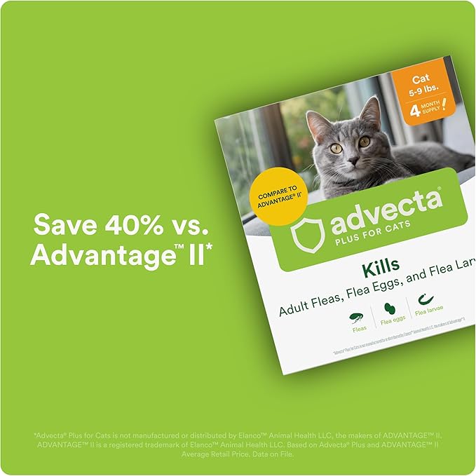 Plus Flea Prevention For Cats, Cat and Kitten Treatment & Control, Small and Large, Fast Acting Waterproof Topical Drops, 4 Month Supply