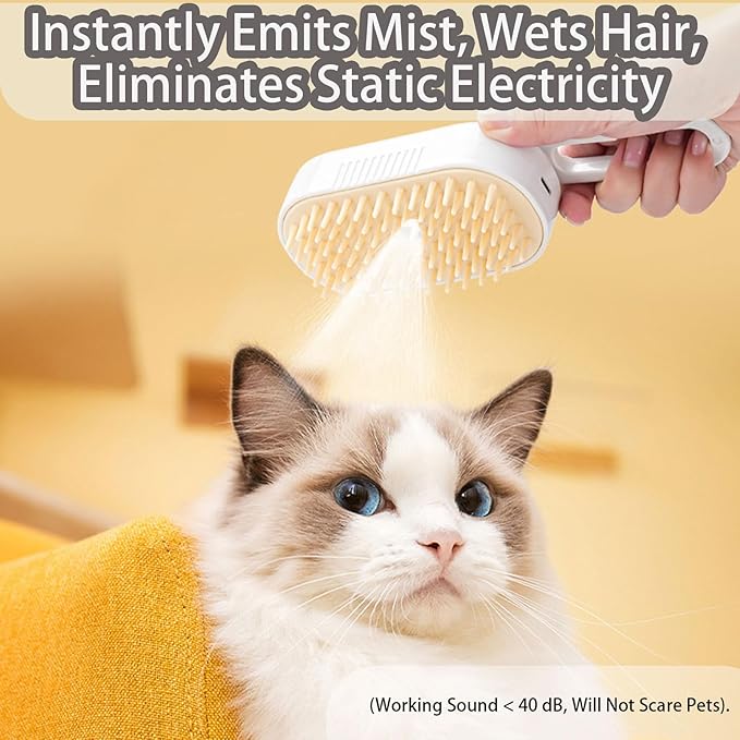 cat steam brush for shedding -4 in 1 Rechargeable Steam Brush for Cats and Dogs, Anti-static, Massage, Cleaning, Shedding & Combing All In One! grooming tool for cats and dogs（Brown）