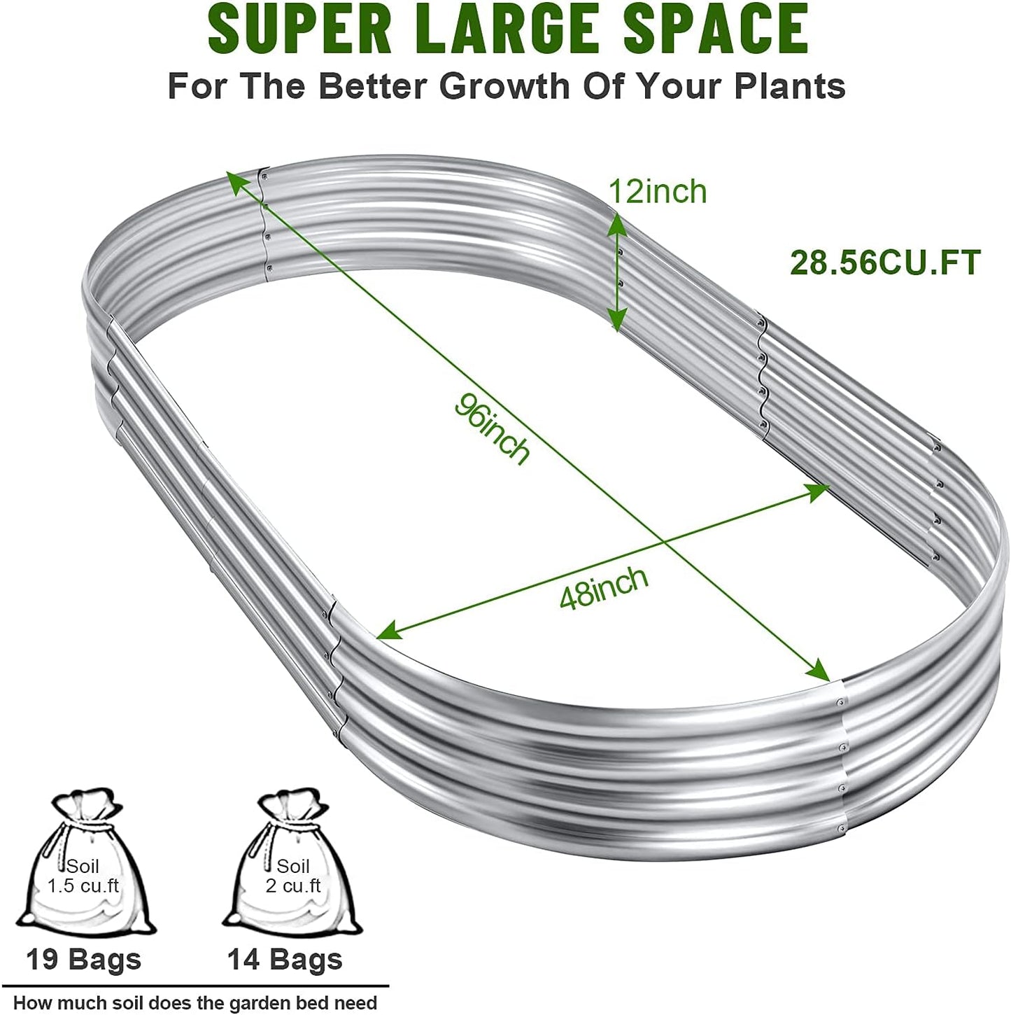 Land Guard 8×4×1 ft Galvanized Raised Garden Bed Kit，Raised Garden Boxes Outdoor, Oval Metal Raised Garden Beds for Vegetables……