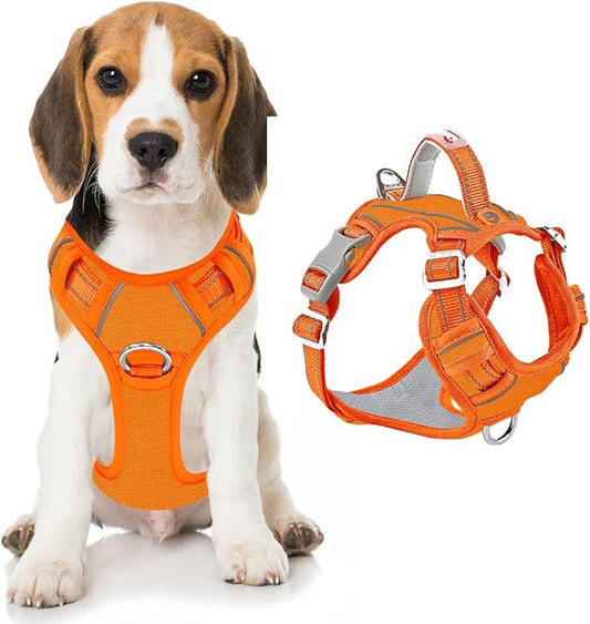 BARKBAY Dog Harness No Pull Oxford with ID Tag Pocket - Heavy Duty, Reflective, Easy Control for Large Dogs(Pumpkin Oxford,M)