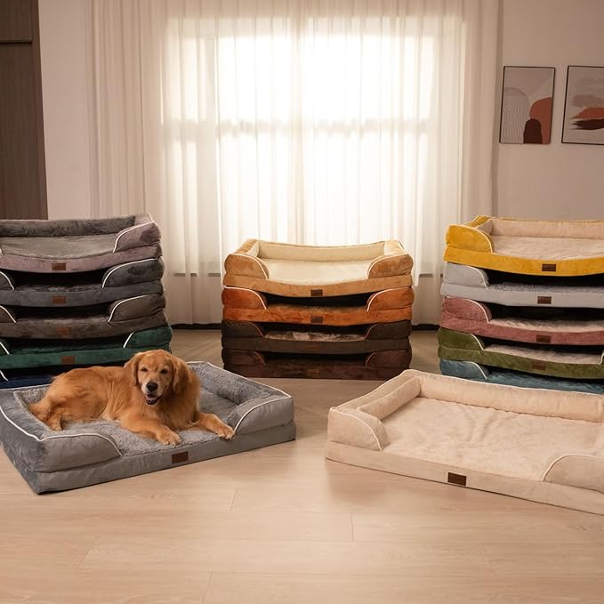 Comfort Expression Orthopedic Dog Bed for Extra Large Dogs 45x35 Inch, Waterproof Egg Crate Foam XL Pet Bed with Removable Bolsters, Dog Couch with Washable Cover & Non-Slip Bottom, Washed Blue
