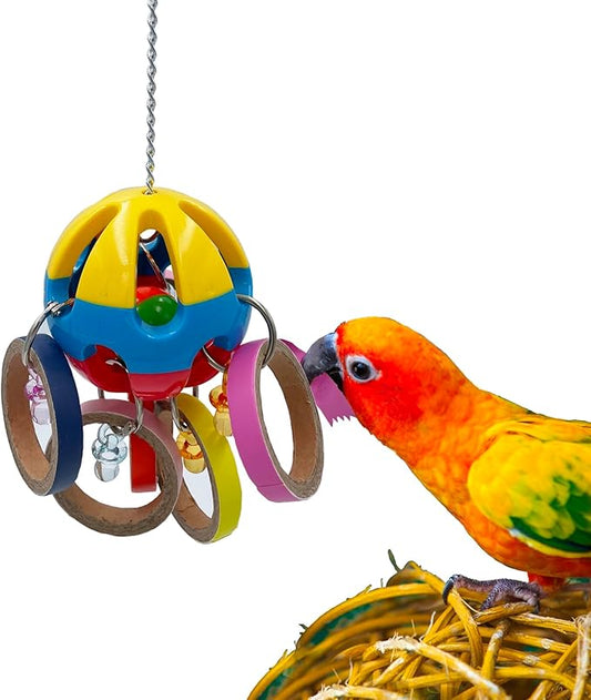 Bird Parrot Plastic Ball Toys with Colorful Cardboard Bagel and Acrylic Pacifiers for Parrot African Grey Cockatoo Cockatiel Sun Conures