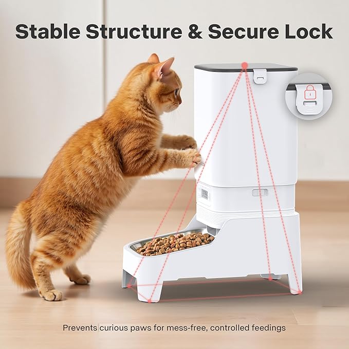 Automatic Cat Feeders, 7L/29 Cups Automatic Dog Feeder, Cat Food Dispenser, No-Jam Rotor, Up to 6 Meals for 2-15 mm Dry Food, with Elevated Stand, Stainless Steel Bowl