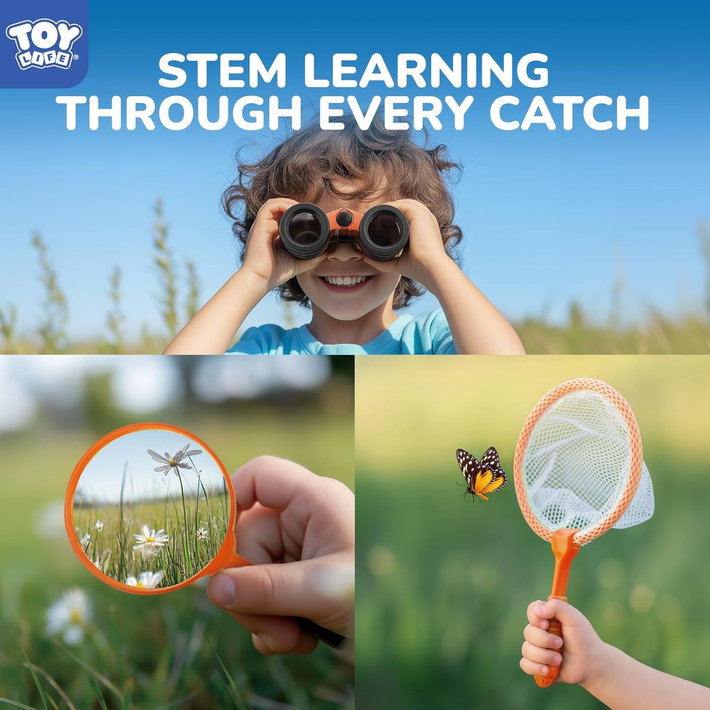 TOY Life Bug Catcher for Kids, Bug Catching Kit Kids Explorer Kit with Butterfly Net, Catching Tool, Tweezers, Magnifying Glass, Binoculars, Insect Catcher, Educational Outdoor Toys Kid Adventure Set