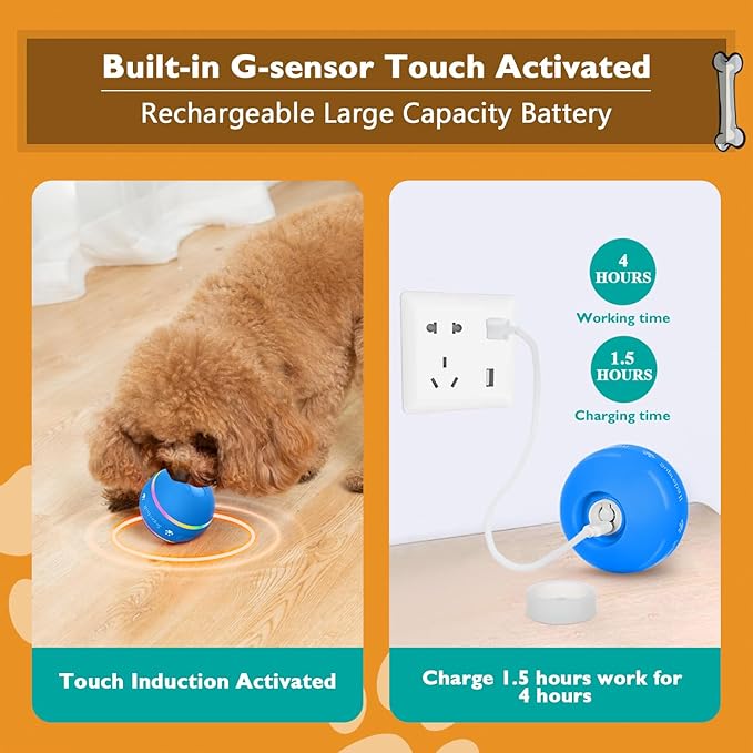 PetDroid Interactive Dog Toys Dog Ball,[Newly Upgraded] Durable Motion Activated Automatic Rolling Ball Toys for/Small/Medium/Large Dogs,USB Rechargeable (Blue)