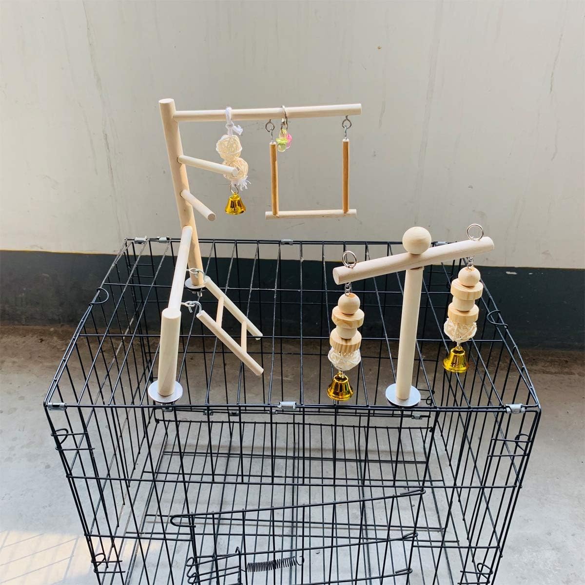 Hamiledyi Small Bird Playground Natural Wood for Top of Cage Bird Play Stand Bird Stands for Parrots Bird Perch Stand Bird Play Gym Bird Toys for Small Bird Parrot Cockatiel Love Birds Budgie