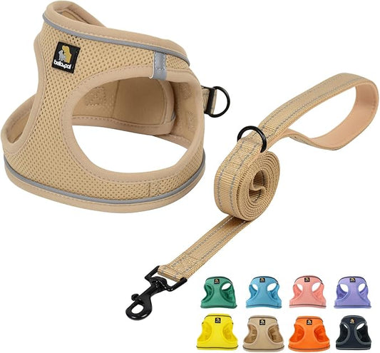 BELLA & PAL Step in Vest Harness for Small and Medium Dogs, No Pull Small Dog Harness with Leash Set, Comfortable Air Mesh Dog Vest Harness with Reflective Strip (Khaki, XS)