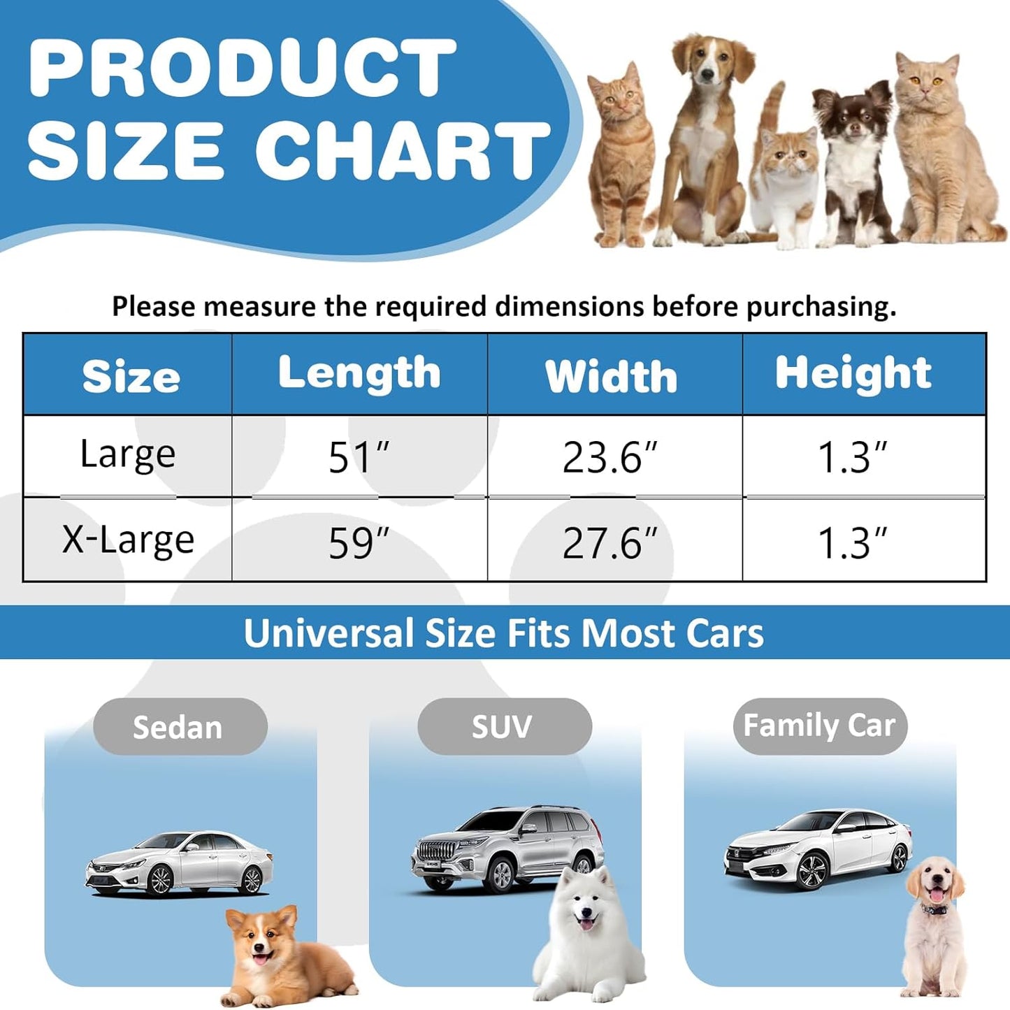 VClife Dog Bed Mat for Car Backseat Extender, Anti Slip Plaid Pet Bed Mat for Car Backseat Extender, Furry Dog Sofa Couch Cover, Washable Travel Dogs Bed for Cars, SUV, Small Truck, 59"×27.6"