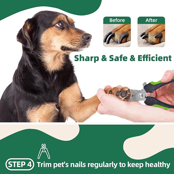 Pet Grooming Kit - 7 PCS Green Deshedding Brush Set with Undercoat Rake, Slicker Brush, Bath Brush & Nail Clipper for Short & Long-Haired Dogs and Cats