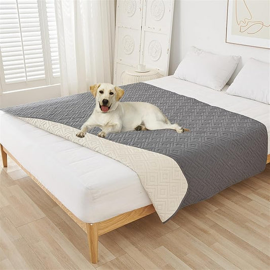 GIBZ Water Resistant Dog Bed Blanket Cover Large Anti Slip Pet Furniture Protector Washable Cat Quilted Mat for Couch, Grey, 210x210cm