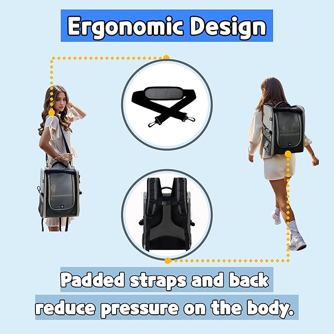 Birds Day Bird Carrier Backpack-Parrot Travel Cage with 2PCS Perch and Food Bowl, Stainless Steel Tray (Charcoal Gray)