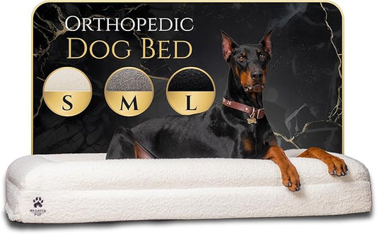 Luxury Boucle Fabric Orthopedic Dog Bed with Memory Foam | Breathable Comfort and Washable Dog Couch Bed with Waterproof Liner & Cover | Ideal Sofa Beds for Medium Dogs - Charcoal 37"x30x6