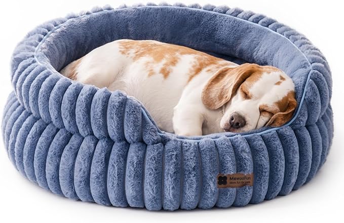 MEWOOFUN Dog Bed for Medium Dogs, Washable Large Cat Beds for Indoor Cats, Donut Pet Bed for Dogs and Cats with Anti-Slip Bottom (Blue, 27"x27"x10")