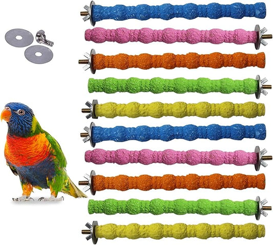 kathson 10PCS Bird Perch Parrot Stand Cage Accessories Natural Wooden Stick Paw Grinding Rough-surfaced Chew Toy for Cockatiels,Cockatoo,Lorikeet,Conure,Parakeet (Random Color,6.29inch)