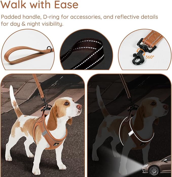 BELLA & PAL Step in Vest Harness for Small and Medium Dogs, No Pull Puppy Harness with Leash Set, Comfortable Air Mesh Dogs Vest Harness with Reflective Strip (Mokka, XS)