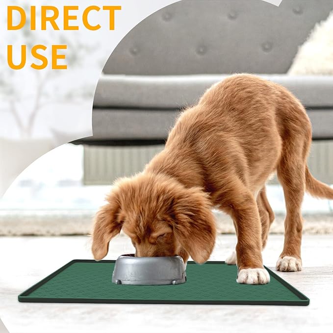 Ptlom Pet Placemat for Dog and Cat, Waterproof Silicone Pet Feeding Bowl Mats for Food and Water, Small Medium Large Dogs Mat Prevent Residues from Spilling to Floor, Hunter, 11.8"x11.8"