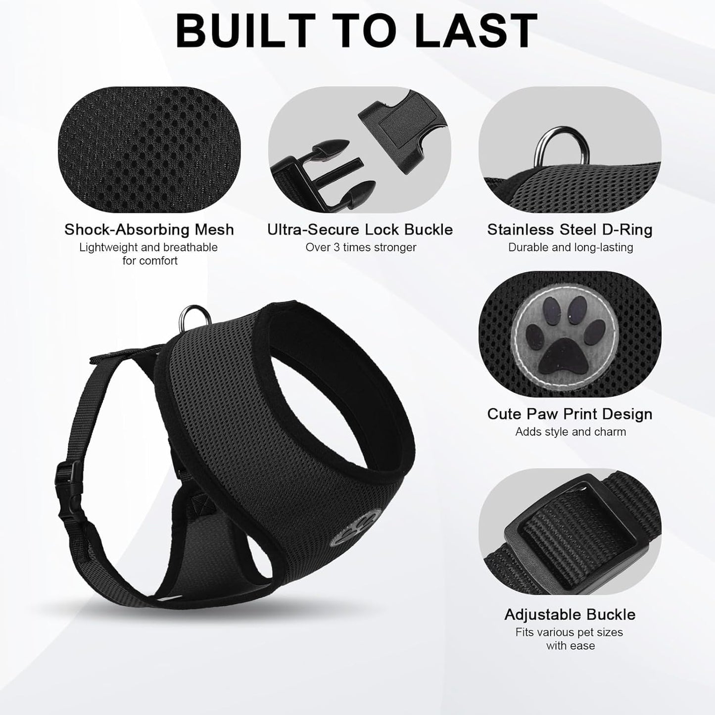 BINGPET Small Dog Harness - Breathable Mesh Puppy Cat Harnesses - No Pull Adjustable Dog Harness Dog Vest Harness for Small and Medium Dogs