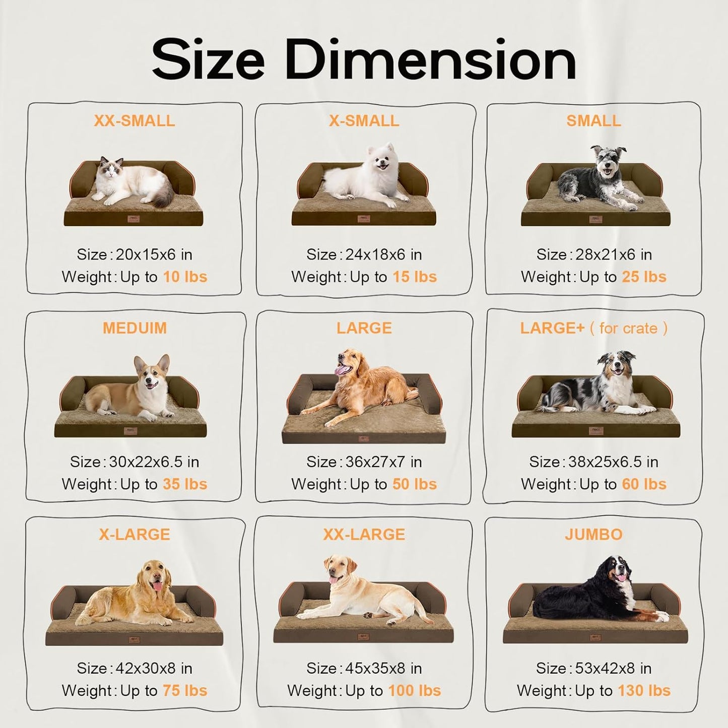 Extra Large Dog Bed-Orthopedic Waterproof XL Dog Bed for XLarge Extra Big Dogs - Foam Couch Sofa Washable with Removable Cover-Brown