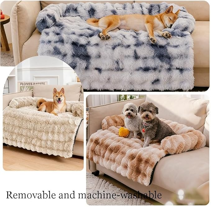 Dream Cloud Pet Sofa Bed for Dogs Cats, 2026 Washable Removable Calming Fluffy Plush Mat for Furniture Protector, Long Fur Non-Slip, for Small/Medium/Large Home Pets (Grey, M: 33.5 * 28.3IN)