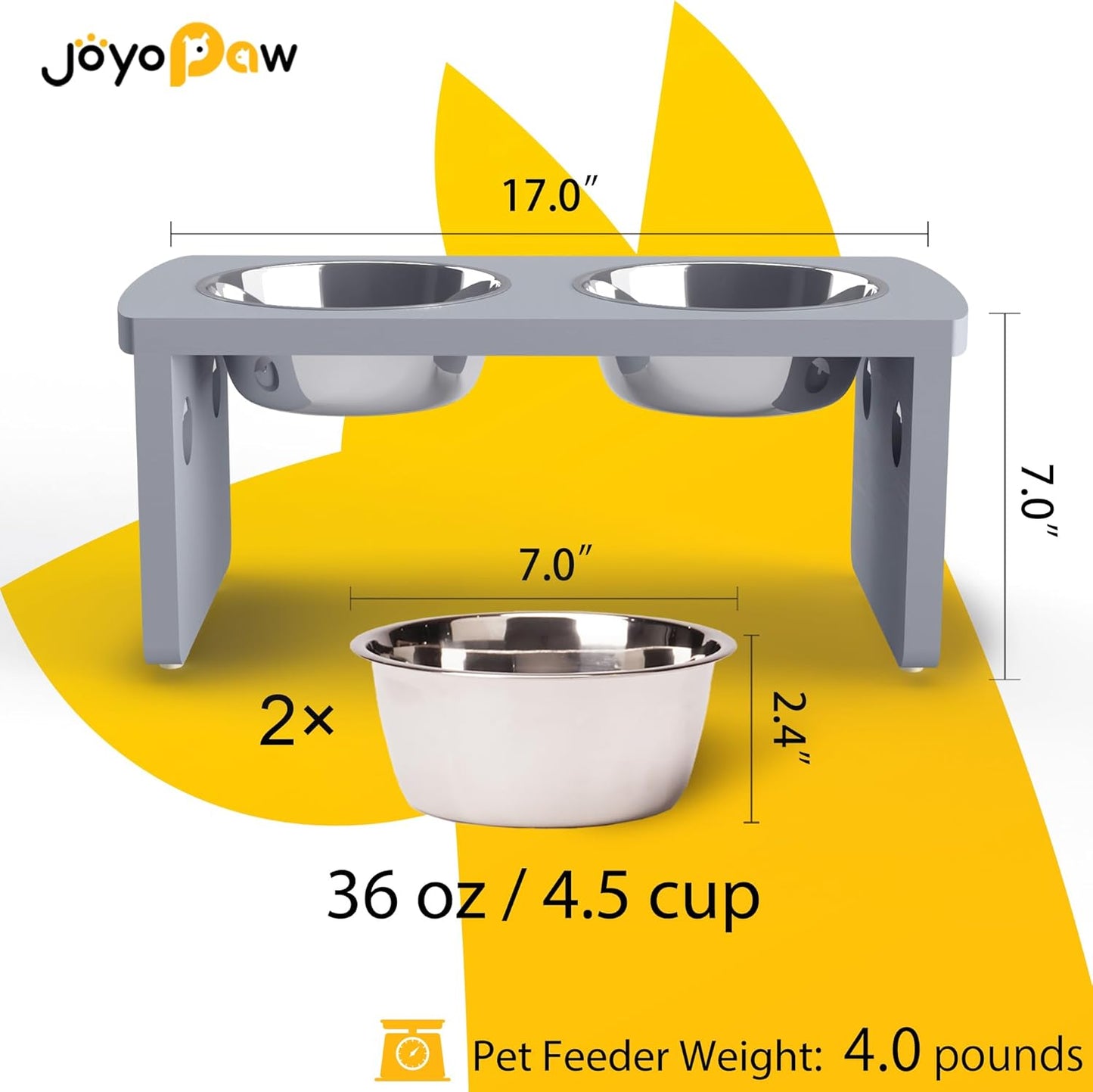 Elevated Dog Bowls, Bamboo Raised Dog Bowl for Medium Dogs, with 2 Stainless Steel Bowls (7'' Tall-30 oz Bowl)