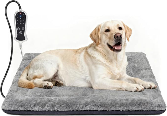 Bestio Heated Dog Bed 32×20x2 in,MET&UL Dual Certified Heated Cat Beds for Indoor Cats and Small Dogs, Heated Pet Bed with Timer & Temp Adjustable, Removable Waterproof Electric Warming Bed