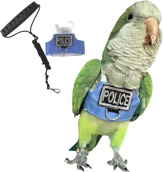 Bird Flight Harness Vest, Parrot Flight Suit with Leash, Bird Flying Clothes with Rope and Handle for Outdoor Activities (with Leash,Blue Quaker)