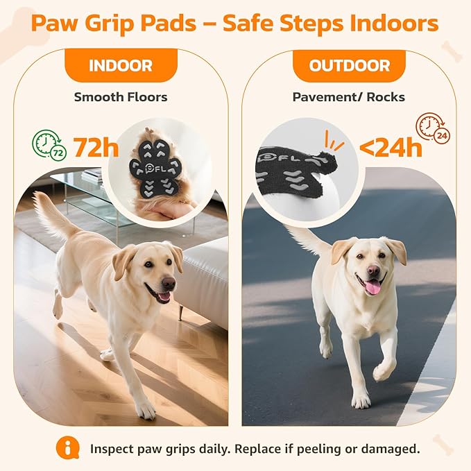 Anti Slip Dog Paw Protector Pads for Senior Dogs, Paw Pads for Dogs Traction, Disposable Self Adhesive Paw Grips for Old Dog on Slippery Hardwood Floor, Black 12 Sets (48pcs) S(4-10lbs)