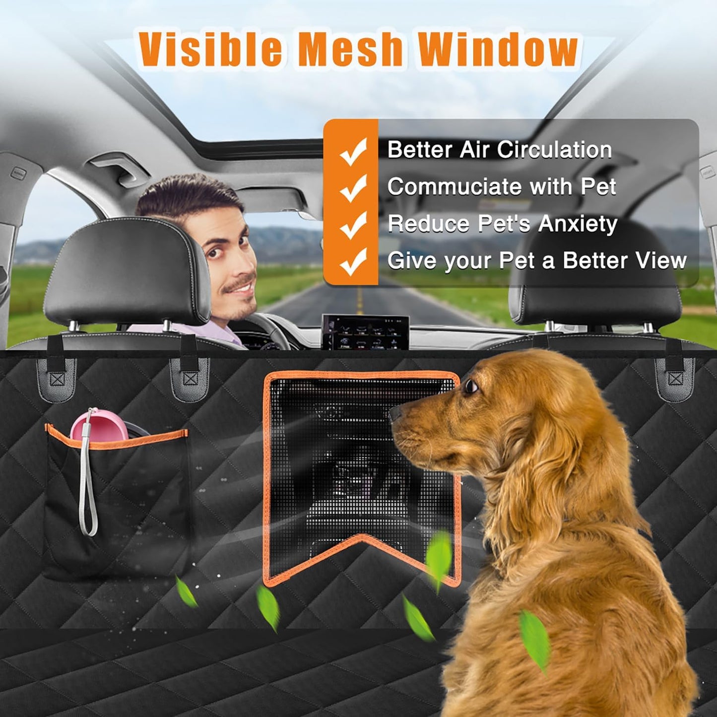 Kytely Dog Car Seat Cover XL, Heavy Duty Dog Seat Cover for Back Seat, 100% Waterproof Nonslip Hammock for Car with Side Flap, Scratch Proof Pet Back Seat Covers