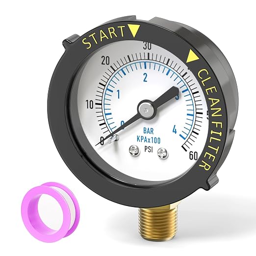 0-60PSI Pool Filter Pressure Gauge, 1/4" NPT Lower Mount,