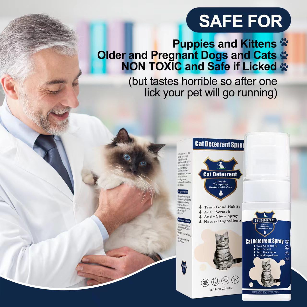 Cat Deterrent Spray - Safe Indoor & Outdoor Deterrent for Furniture Protection, Effective Training Aid with Natural Ingredients - Non-Toxic Anti-Scratch Formula (Blue, M)