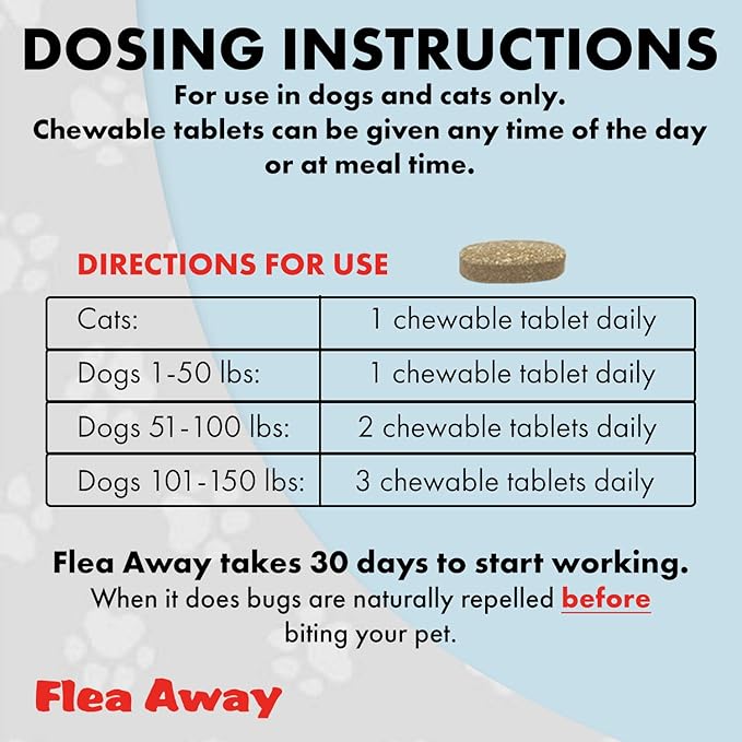 Flea Away All Natural Supplement for Fleas, Ticks, and Mosquitos Prevention for Dogs and Cats, 100 Chewable Treat Tablets, 2 Pack