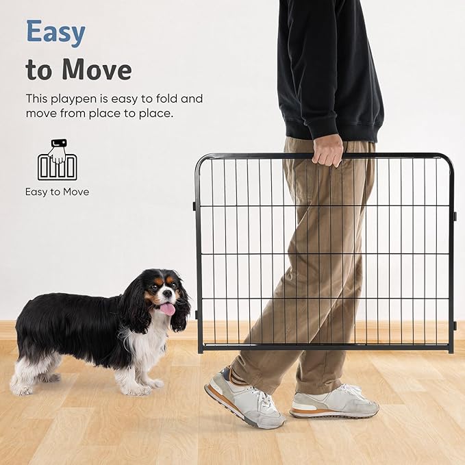DUMOS Dog Playpen Indoor, Metal 32 Inch 6 Panels Foldable Pet Fence with Door, Outdoor Small Medium Large Dog Puppy Portable Exercise Play Pen for RV Camping, Trips, Play Yard