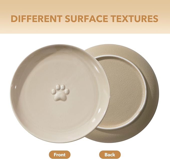 Raised Ceramic Wide Whisker Friendly Cat Dishes, Food&Water Bowl with 2 Style Stand Adjustable Pet Bowl Set(1Dish+1Shallow Dish+Stand