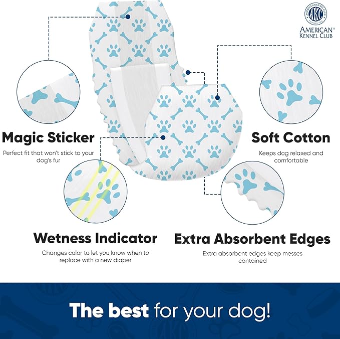 American Kennel Club Male Dog Wrap, Disposable Diapers with Wetness Indicator, Medium, 50 Count