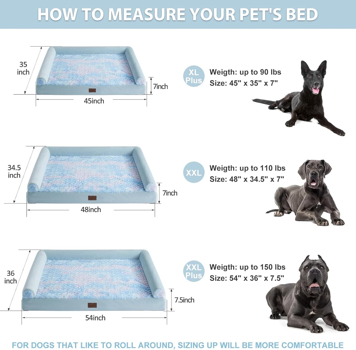 BFPETHOME Dog Beds for Large Dogs, Orthopedic Dog Bed for Medium Large Dogs,Big Waterproof Couch Pet Bed with Removable Washable Cover