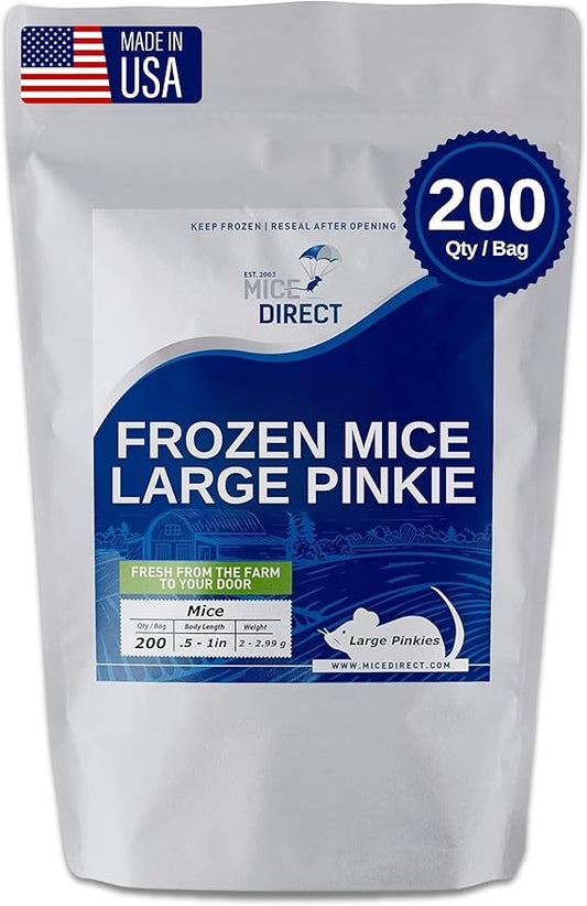 MiceDirect EST. 2003 200 Frozen Mice Pinkie Feeders Snake Food for Corn Ball Pythons Lizards (.5-1 in) (400 Grams Min)