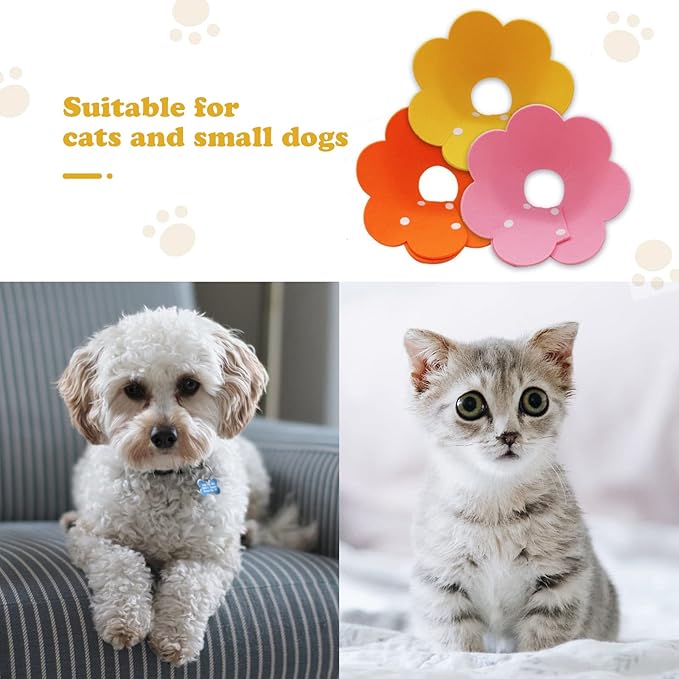 3-Pack Cat Recovery Collar - Sunflower Neck Cone, Anti-Licking, Prevents Biting & Scratching (Pink, Orange, Yellow) (M)