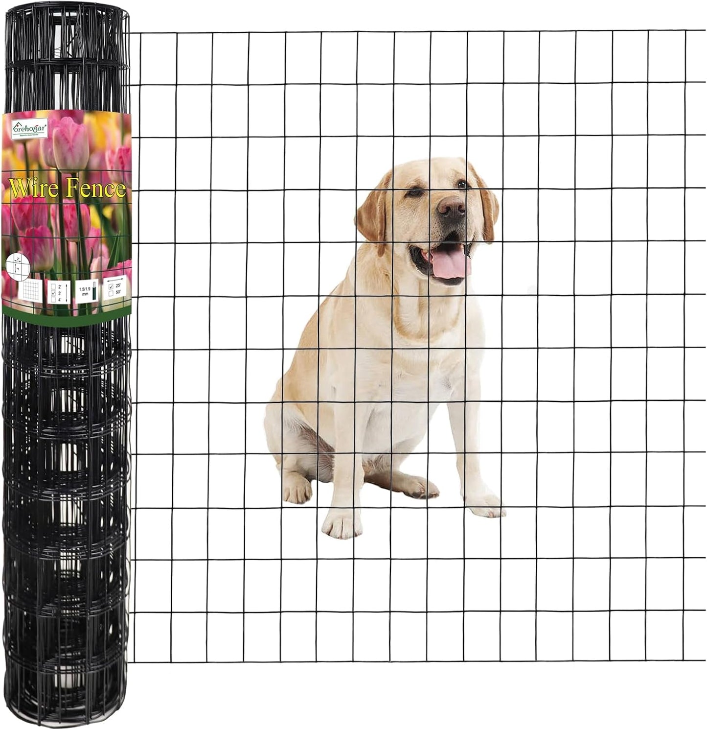 Black PVC Coated Welded Wire Fence 36 Inch x 25 Foot, 2 Inch x 3 Inch 16GA, Garden Border Fencing Roll Vinyl Coating Metal Wire Mesh for Yard Vegetable Plant Protection Poultry Netting
