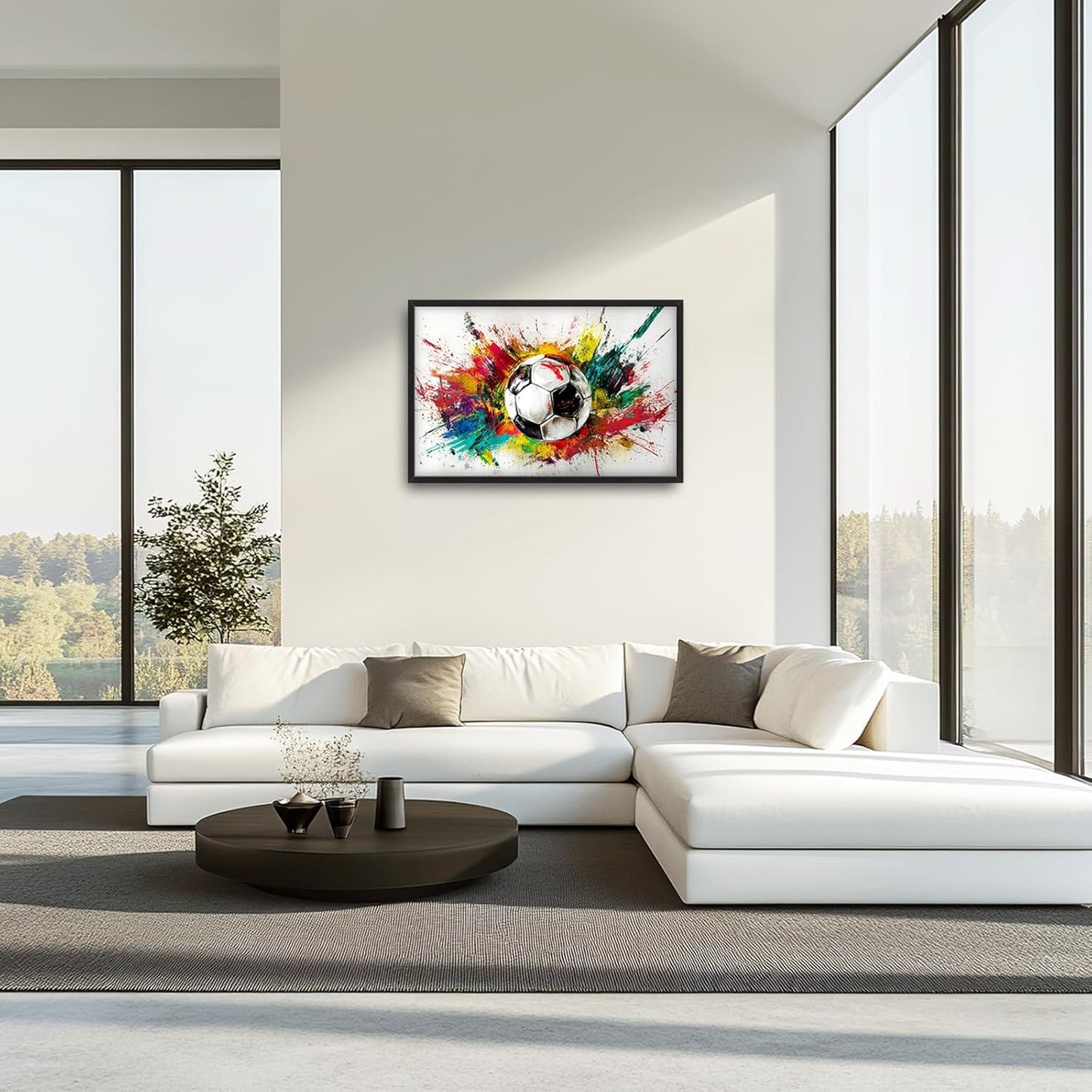 Extra Large Framed Soccer Wall Art,Oversized Colorful Graffiti Sport Ball Wall Decor Pictures for Living Room,Canvas Print Painting Modern Artwork Bedroom Office Bathroom Home Decor 36L x24W