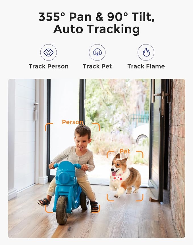 Hugolog 4K 8MP Indoor Pan/Tilt Security Camera with Auto-Focus(2pcs),Ideal for Baby Monitor/Pet Camera/Home Security,Starlight Color Night Vision,Human/Pet AI,Noise Reduction,US Cloud,Works with Alexa