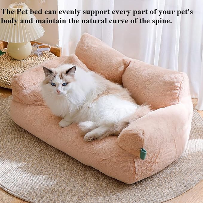 Soft Fluffy Self-Warming Cat Bed | Washable Pet Sofa for Indoor Cats & Small Dogs | Cute Princess-Inspired Kitten Couch & Puppy Bed(Beige,29.53''*20.08''*11.02'')