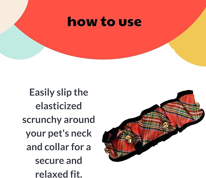 Huxley & Kent Ruff Pet Scrunchy | Shiny Christmas Plaid (Extra-Small) | Festive Christmas/Holiday Neckwear for Dogs/Cats | Fun Stretchable Costume Accessory | Soft Collar with Bells