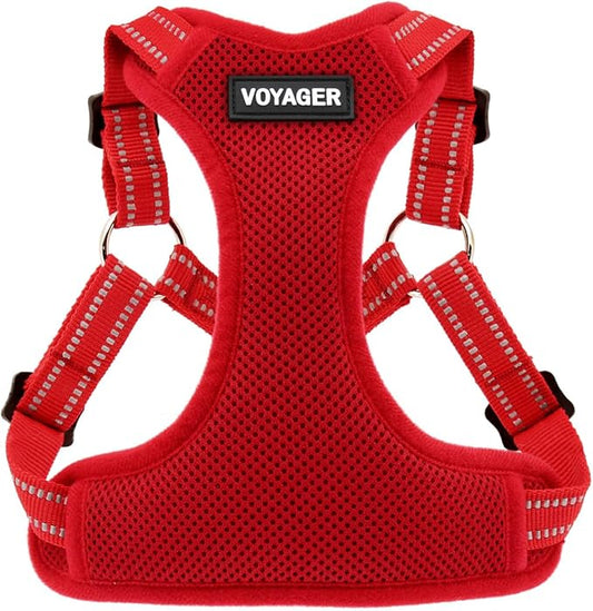 Best Pet Supplies Voyager Adjustable Step-in Flex Breathable Mesh Dog Harness for Small Medium Large Dogs (Red), S