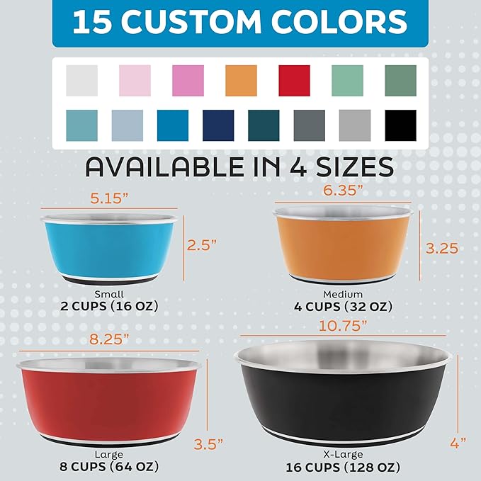 Master Pet Supply Stainless Steel Dog Bowls Set of 2 (128 Oz Each) with Non-Slip Rubber Base - Pistachio - Basic Dog Food Bowl Water & Food Bowls for Small Medium Large Dogs & Cats, Metal Dish