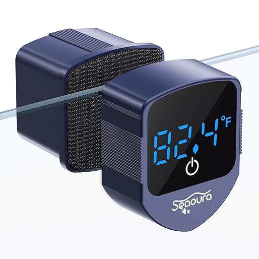 Aquarium Magnetic Cleaner with Thermometer, Fish Aquariums Mini Magnet Brush Only for Glass Tank,Tiny Magnets Clean Floating Cleaning ToolAlgae Scrapers(Blue)
