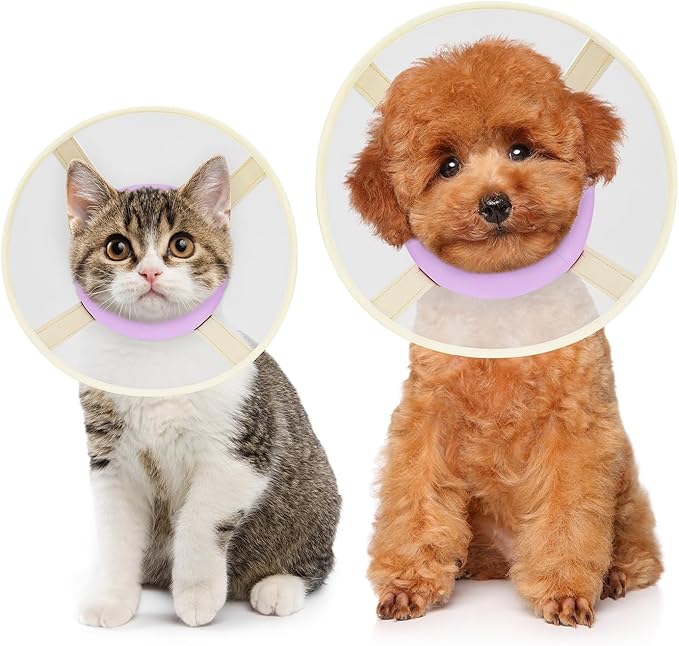 Cat Cone Collar Soft- Adjustable Comfortable Air Mesh Recovery Cone After Surgery to Stop Licking and Scratch, Alternative to Plastic Elizabethan Collar for Cat, Whiskers Freedom (Purple, XS)