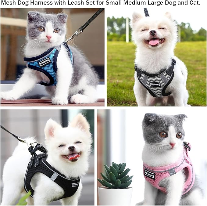 Dog Harness with Leash Set, No Pull Adjustable Reflective Step-in Puppy Pet Vest Harnesses for Small Medium Large Dogs and Cats,Navy Blue L