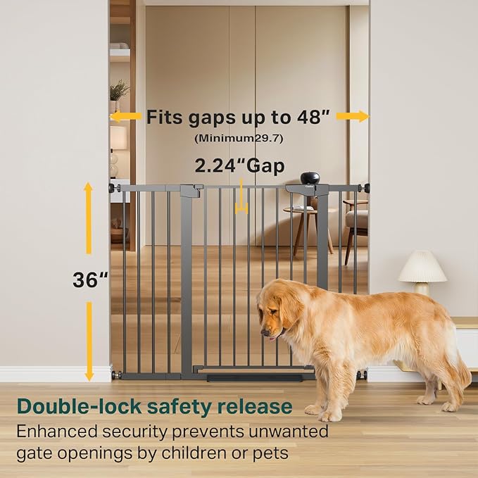 Cumbor 36" Extra Tall Baby Gate for Stairs, 29.7-48" Wide Dog Gates for Doorways, Auto Close Safety Gate for Babies and Pets, Easy Install, Pressure Mounted, Fits Doorways, Stairs, Entryways, Black