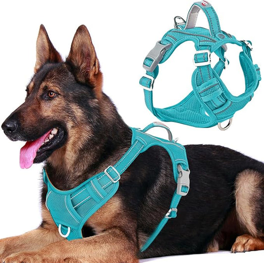 BARKBAY Dog Harness No Pull with ID Tag Pocket - Heavy Duty, Reflective, Easy Control for Large Dogs(Ocean Blue,XL)